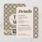 Sage Green Art Deco Wedding Details QR Code Card Informatiekaartje (Voorkant / Achterkant)