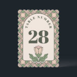 Sage Green Art Nouveau Wedding Table Number Card Kaart<br><div class="desc">Complete your reception table settings with these elegant Art Nouveau table numbers. Featuring a classic sage green and dusty rose floral arch, these double-sided cards ensure your guests can find their seats with ease. The timeless botanical rose and vintage-inspired border create a sophisticated look that complements any garden or boho-chic...</div>