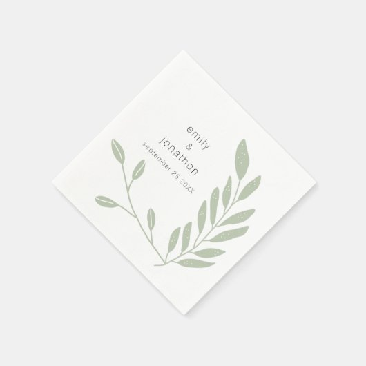 Sage Green Artsy laat namen datum bruiloft servett Servet (Hoek)