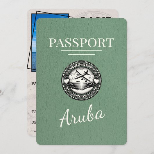 Sage Green Aruba Passport Bewaar de datum Save The Date (Voorkant / Achterkant)