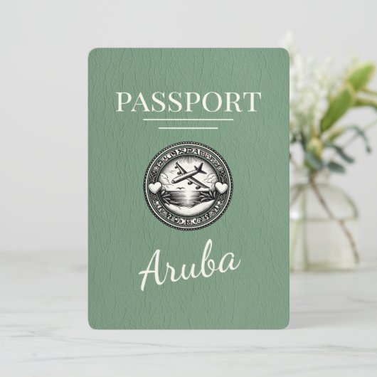 Sage Green Aruba Passport Bewaar de datum Save The Date (Staand voorkant)