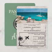 Sage Green Aruba Passport Uitnodiging voor het Huw (Voorkant / Achterkant)