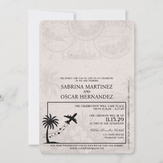 Sage Green Aruba Passport Uitnodiging voor het Huw (Voorkant)