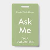 Sage Green Ask me Badge voor vrijwilligers (Achterkant)
