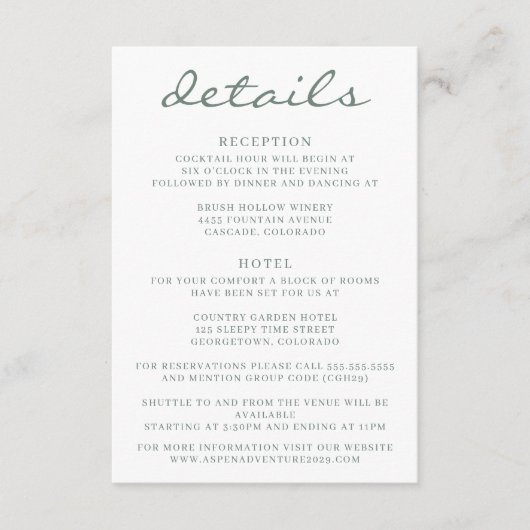 Sage Green Aspen Tree Wedding Informatiekaartje (Voorkant)