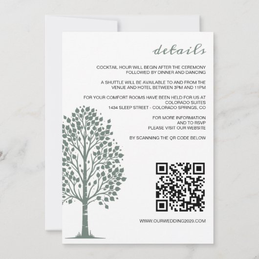 Sage Green Aspen Tree Wedding Kaart (Achterkant)