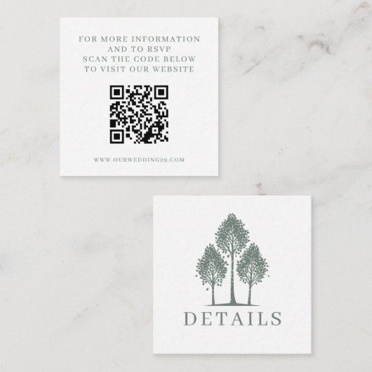 Sage Green Aspen Tree Wedding QR Informatiekaartje (Voorkant / Achterkant)