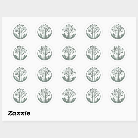 Sage Green Aspen Tree Wedding Ronde Sticker (Vel)
