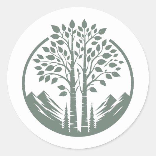 Sage Green Aspen Tree Wedding Ronde Sticker (Voorkant)
