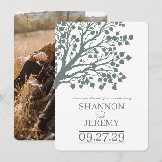 Sage Green Aspen Tree Wedding Save The Date (Voorkant / Achterkant)