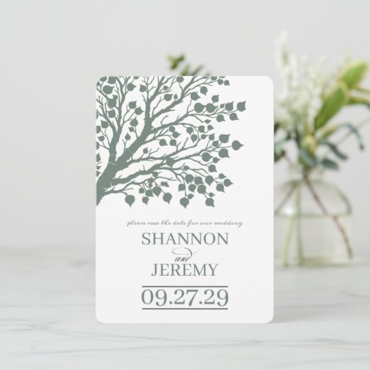 Sage Green Aspen Tree Wedding Save The Date (Staand voorkant)