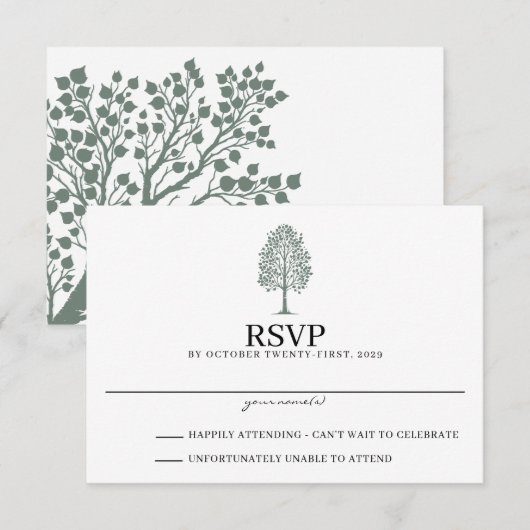 Sage Green Aspen Wedding RSVP Kaartje (Voorkant / Achterkant)