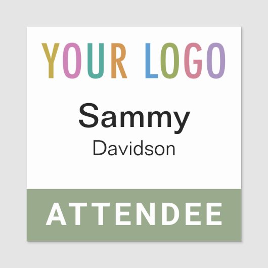 Sage Green Attendee Badge 2x2 Naam Pin Event Logo (Voorkant)