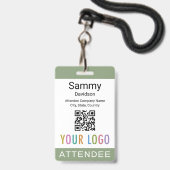 Sage Green Attendee Badge Event Gast QR Code Logo (Voorkant met koord)