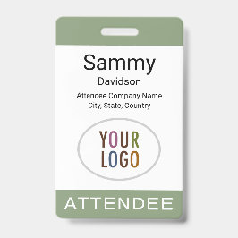Sage Green Attendee Badge Logo Clip Lanyard Reel
