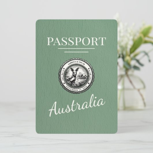 Sage Green Australia Passport Bewaar de datum Save The Date (Staand voorkant)