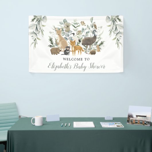 Sage Green Australian Animals Neutral Baby Welcome Spandoek (Beurs)
