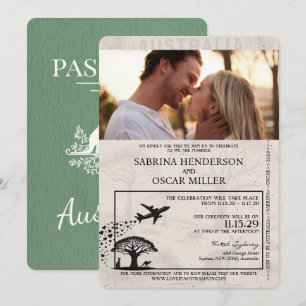 Sage Green Australië Passport Wedding Kaart