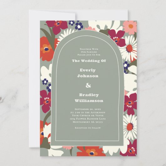 Sage Green Autumn Bold Boho Retro Wedding Kaart (Voorkant)