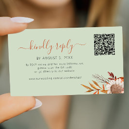 Sage green autumn fall boho wedding online rsvp informatiekaartje
