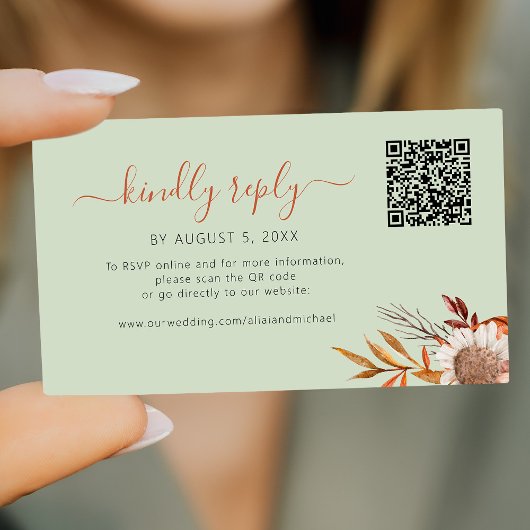 Sage green autumn fall boho wedding online rsvp informatiekaartje