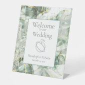 Sage Green Aventurine Crystal Wedding Reclamebord Met Voetstuk (Voorkant)