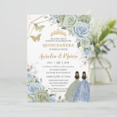 Sage Green Baby Blauw Bloemen Tweeling Goud Quince Kaart (Staand voorkant)