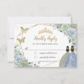 Sage Green Baby Blauw Bloemen Tweeling Goud Quince RSVP Kaartje (Voorkant)