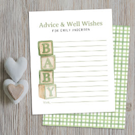 Sage Green Baby Blocks Advice & Well Wishes Card