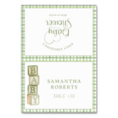 Sage Green Baby Blocks Editable Tent Cards Kaart (Voorkant)