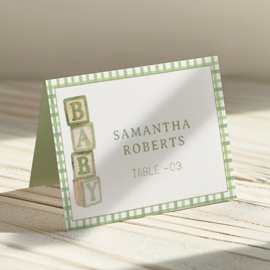 Sage Green Baby Blocks Editable Tent Cards Kaart