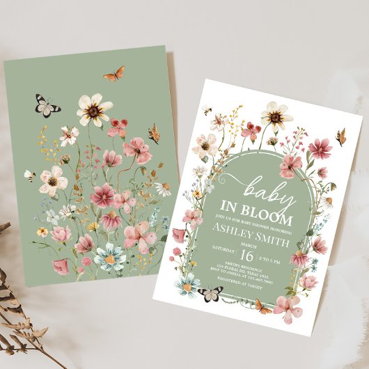 Sage Green Baby Bloom Baby shower Kaart