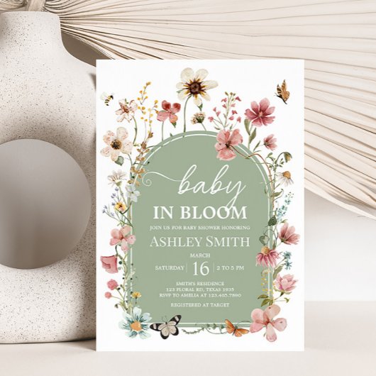 Sage Green Baby Bloom Baby shower Kaart