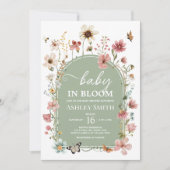 Sage Green Baby Bloom Baby shower Kaart (Voorkant)