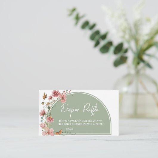 Sage Green Baby Bloom Baby shower Luier Raffle Informatiekaartje (Staand voorkant)