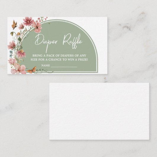 Sage Green Baby Bloom Baby shower Luier Raffle Informatiekaartje (Voorkant / Achterkant)