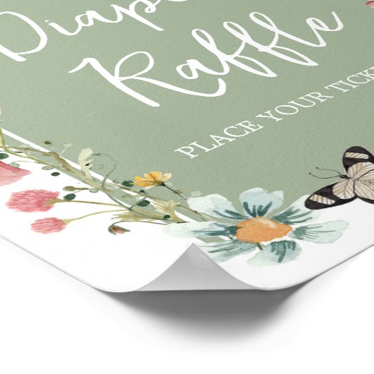 Sage Green Baby Bloom Baby shower Luier Raffle Poster (Hoek)