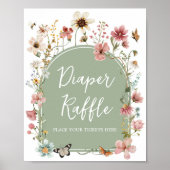 Sage Green Baby Bloom Baby shower Luier Raffle Poster (Voorkant)