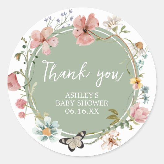 Sage Green Baby Bloom Baby shower Ronde Sticker (Voorkant)