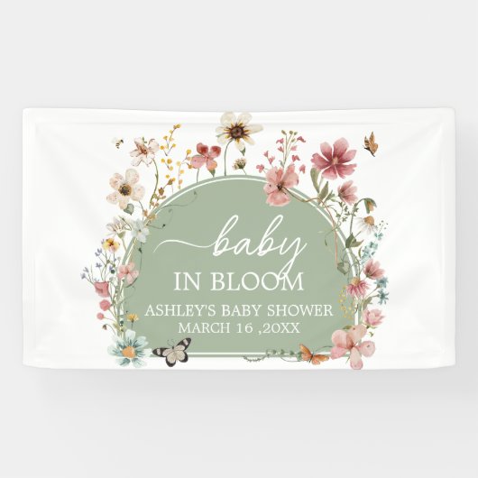 Sage Green Baby Bloom Baby shower Spandoek (Horizontaal)