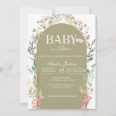 Sage Green Baby Bloom Baby shower Uitnodiging (Voorkant)