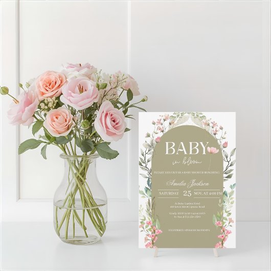 Sage Green Baby Bloom Baby shower Uitnodiging