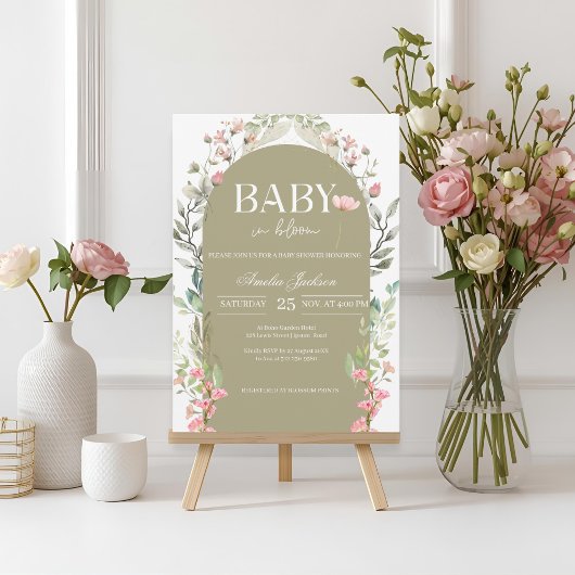 Sage Green Baby Bloom Baby shower Uitnodiging