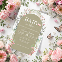 Sage Green Baby Bloom Baby shower Uitnodiging