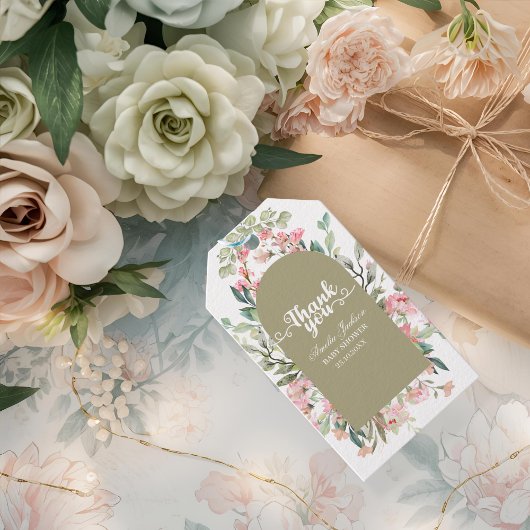 Sage Green Baby Bloom Baby shower Uitnodiging Cadeaulabel