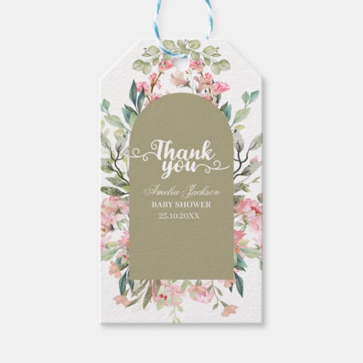 Sage Green Baby Bloom Baby shower Uitnodiging Cadeaulabel (Voorkant)