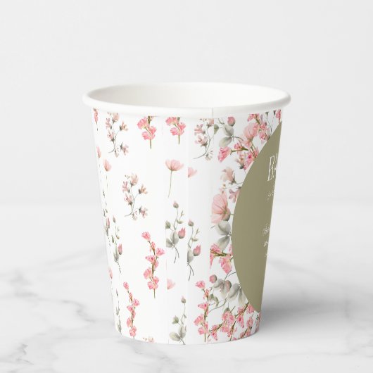 Sage Green Baby Bloom Baby shower Uitnodiging Papieren Bekers (Rechts)