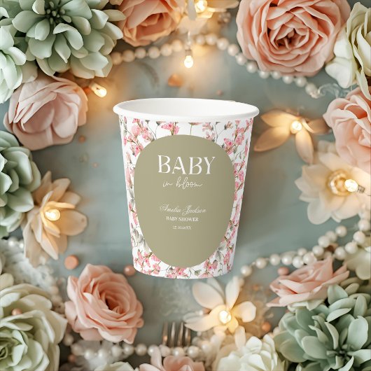 Sage Green Baby Bloom Baby shower Uitnodiging Papieren Bekers