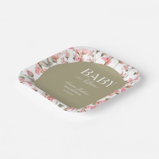 Sage Green Baby Bloom Baby shower Uitnodiging Papieren Bordje (Gebogen)
