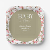 Sage Green Baby Bloom Baby shower Uitnodiging Papieren Bordje (Voorkant)